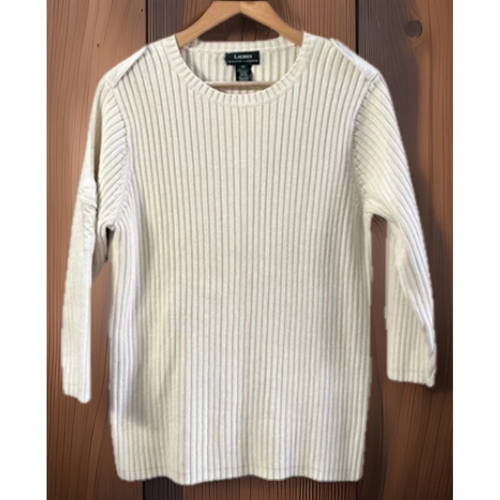 Women's VTG‎ Lauren Ralph Lauren Ribbed Crew Sweater Epaulettes 1X 3/4 Sleeve EC